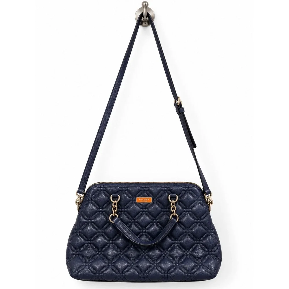 Kate Spade Emerson Place Phoebe Navy Quilted Leather Satchel Crossbody Bag
